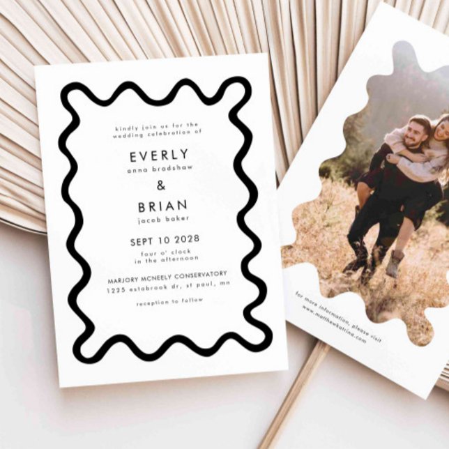 Quirky Hand Drawn Line White Wedding Einladung (Von Creator hochgeladen)