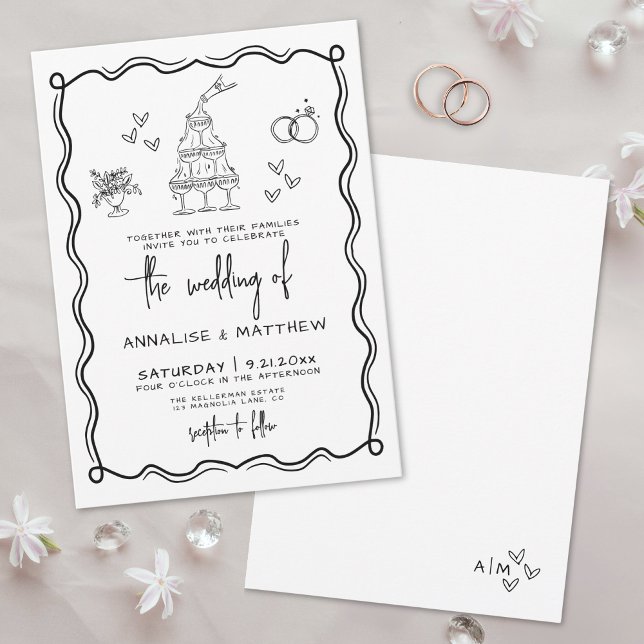 Quirky Hand Drawn Whimsical Wedding Einladung (Quirky Hand Drawn Whimsical Wedding Invitation )