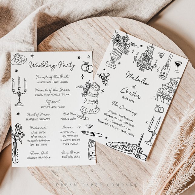 Quirky Hand Drawn Whimsical Wedding Program Einladung (Von Creator hochgeladen)