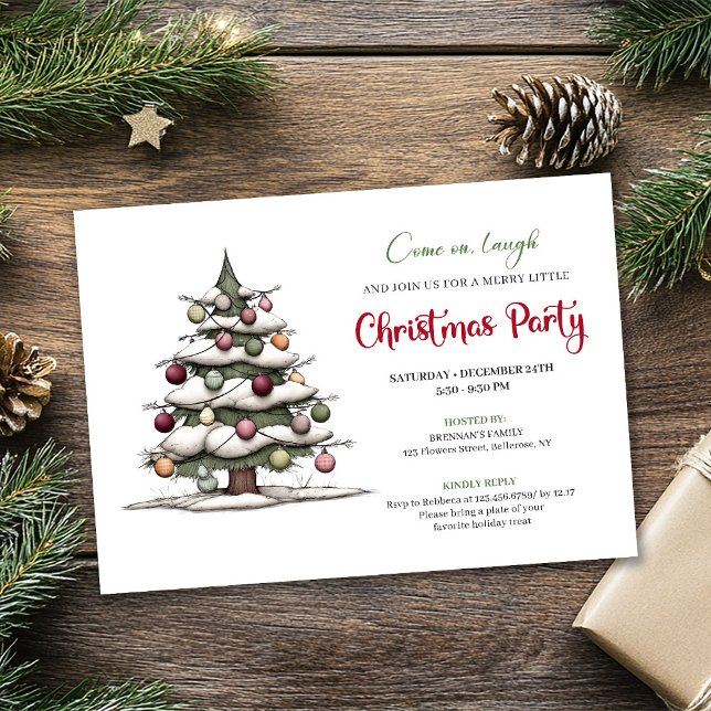 Quirky hand painted tree modern holiday invitation einladung (Quirky hand painted tree modern holiday invitation)