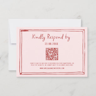 Quirky Hand Written QR Code Hochzeit RSVP Karte