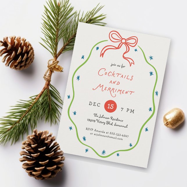 Quirky Handdrawn Doodles Festive Cocktail Party Einladung (Available in both printed and instant download digital formats.)