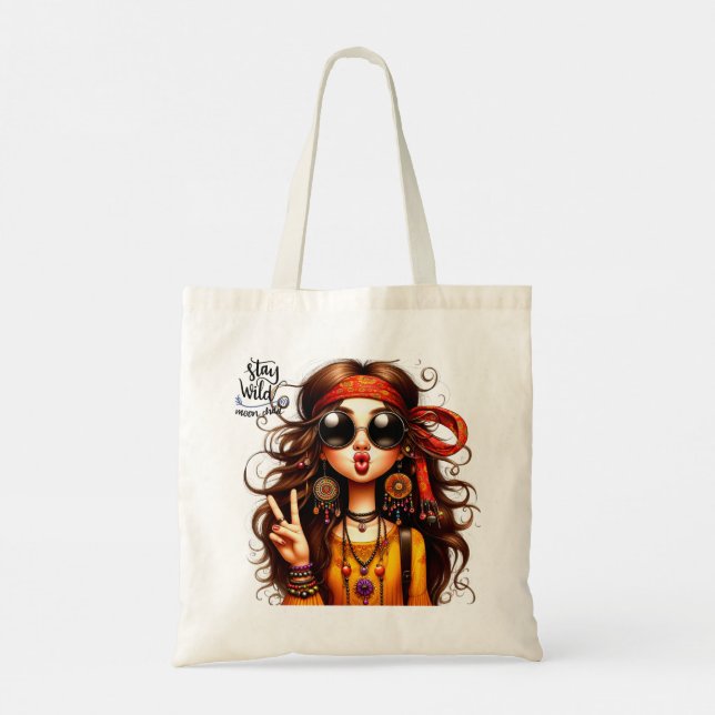 Quirky Hippie Lady Bleibe Weird Tote Bag Tragetasche (Rückseite)