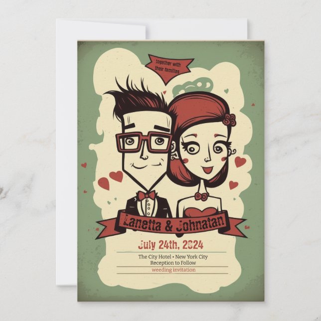 Quirky Hochzeit lädt zu Hochzeiten ein Einladung (Vorderseite)