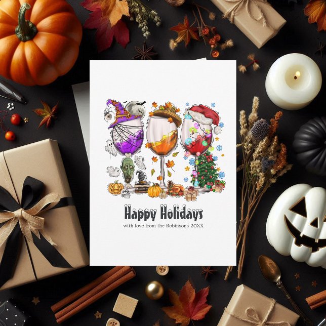 Quirky Holiday Collage Weingläser Gruß Feiertagskarte (Quirky Holiday Collage Wine Glasses Greeting Card)