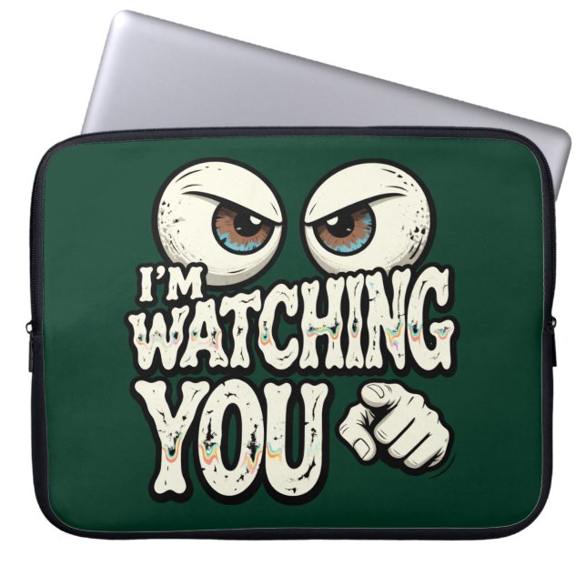 Quirky "I'M WATCHING YOU" Retro Eyes Laptop Sleeve (Vorderseite)