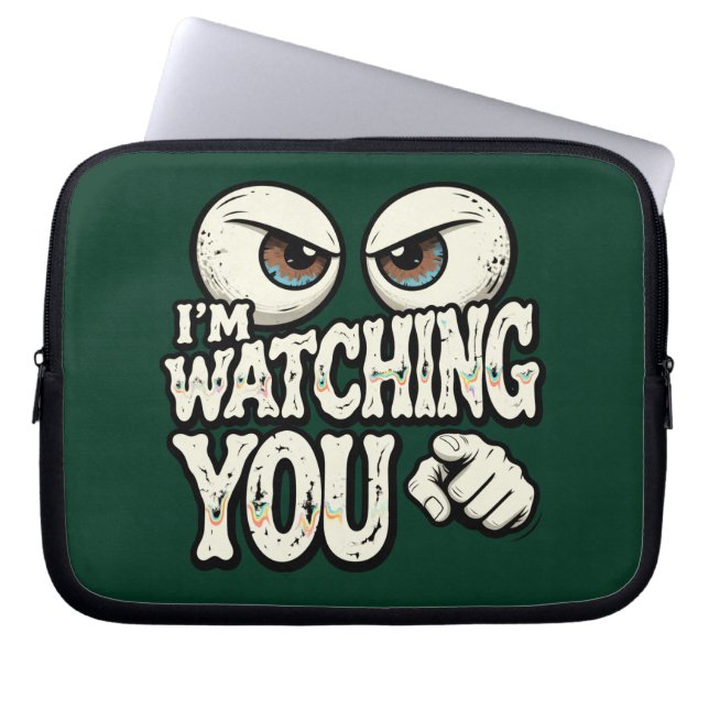 Quirky "I'M WATCHING YOU" Retro Eyes Laptop Sleeve (Vorderseite)
