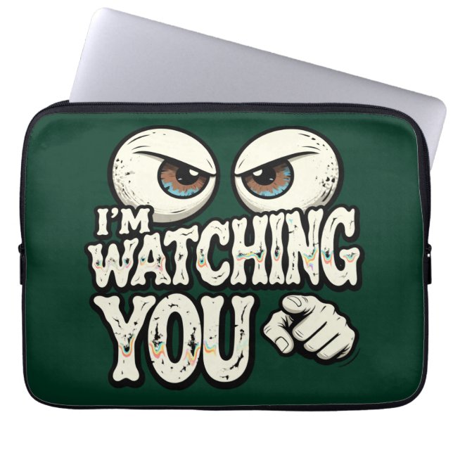 Quirky "I'M WATCHING YOU" Retro Eyes Laptop Sleeve (Vorderseite)