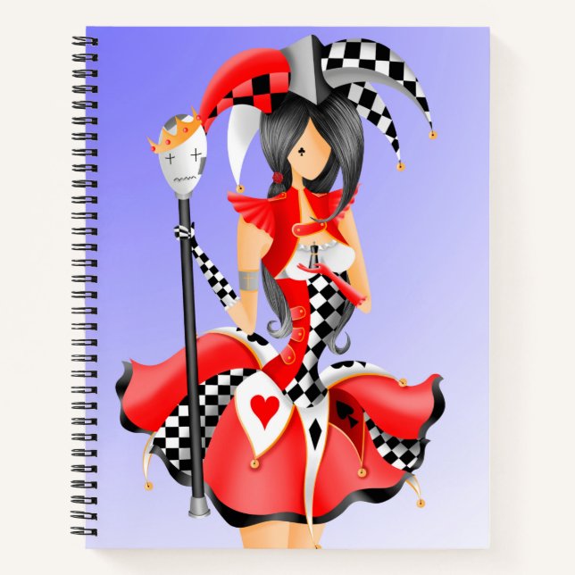 Quirky Jester und Puppet King blau rot Notizbuch (Vorderseite)