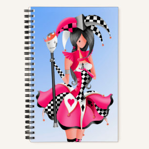 Quirky Jester und Puppet King Pink Blue Notizbuch