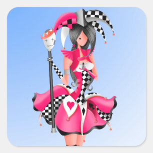 Quirky Jester und Puppet King Quadratischer Aufkleber