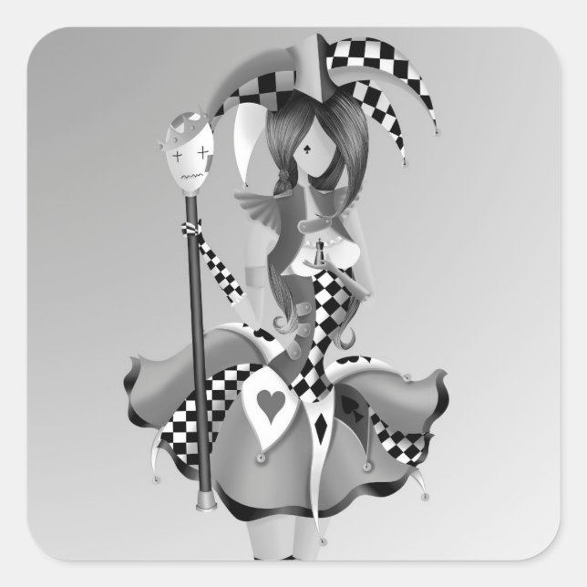 Quirky Jester und Puppet King Quadratischer Aufkleber (Vorderseite)