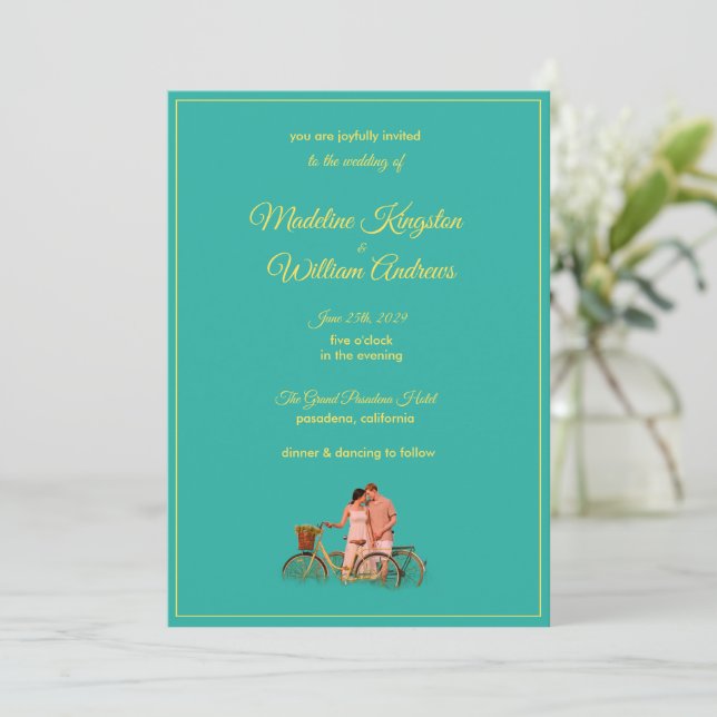 Quirky Kitschy Retro Photo Wedding Invitation Karte (Stehend Vorderseite)
