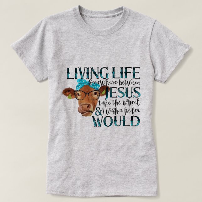 Quirky-Kuh-Illustration mit humorvollem Zitat T-Shirt (Design vorne)