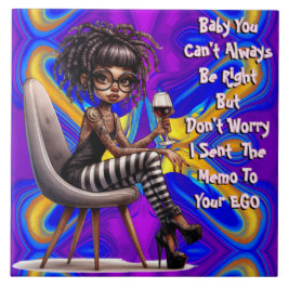 Quirky Lady Tattoo & Wine EGO Keramik Tile Fliese