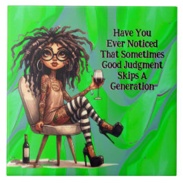 Quirky Lady Tattoo & Wine Judge Keramik Tile Fliese