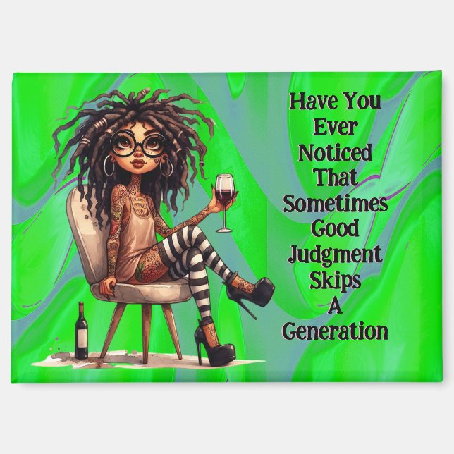 Quirky Lady Tattoo & Wine Judge Magnet (Vorderseite)