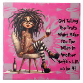 Quirky Lady Tattoo & Wine Truth Keramik Tile Fliese