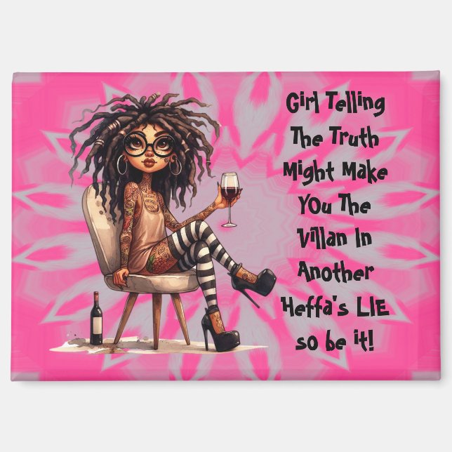 Quirky Lady Tattoo & Wine Truth Magnet (Vorderseite)