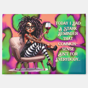Quirky Lady Tattoos & Wine Commonsense Magnet