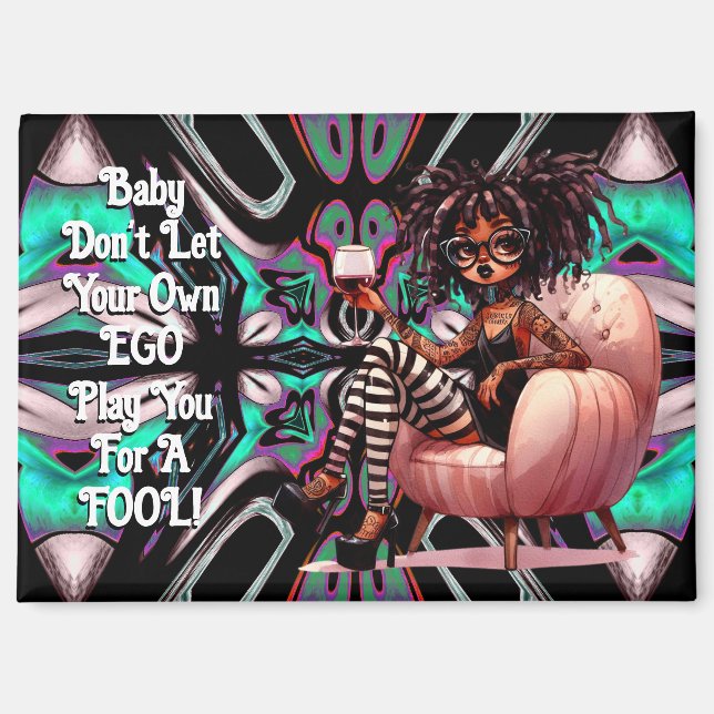 Quirky Lady Tattoos & Wine EGO Magnet (Vorderseite)