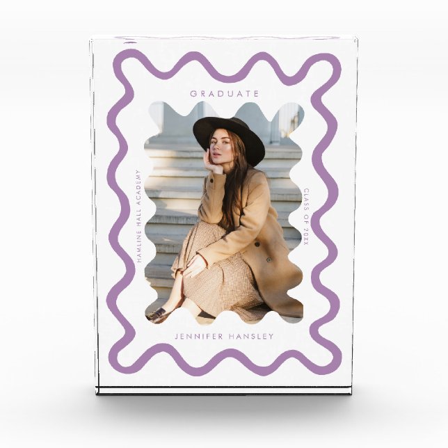 Quirky Lila Wavy Line Graduate Keepake Fotoblock (Vorderseite)