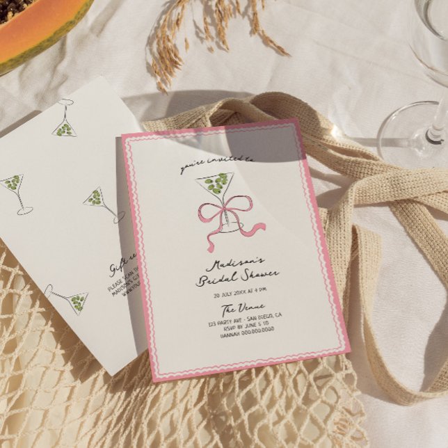 Quirky Martini Bow Hand Drawn Brautparty Einladung (Von Creator hochgeladen)