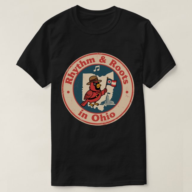 Quirky Midwest Pride Kardinal mit Ohio Flag T-Shirt (Design vorne)