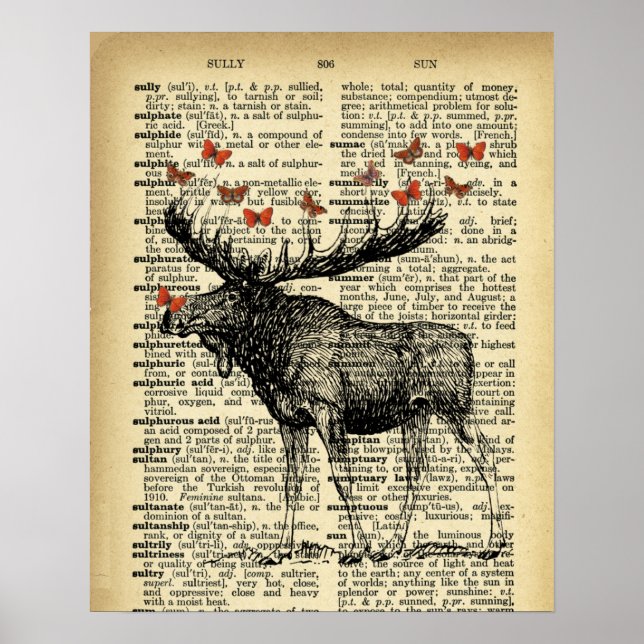 Quirky Moose Apples Antiwörterbuch Kunst Poster (Vorne)