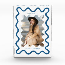 Quirky Navy Blue Wavy Line Graduate Keepake