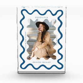 Quirky Navy Blue Wavy Line Graduate Keepake Fotoblock
