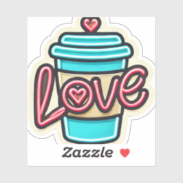 Quirky Neon Cartoon Kaffeebecher Liebe Die schneid Aufkleber
