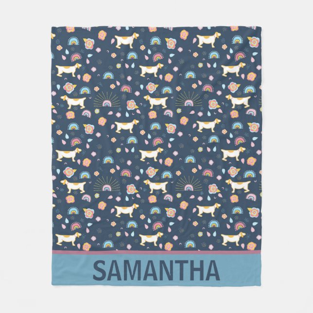 Quirky Niedlich Hunde Regenbogenmuster Blau Person Fleecedecke (Vorderseite)