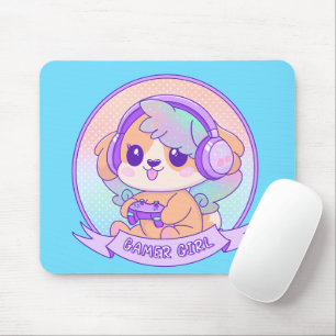 Quirky niedlich Kawaii Video Gamer Girl Dog Mousepad