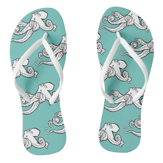 Quirky Octopus Sketches Muster Aquamarin Flip Flops (Fußbett)