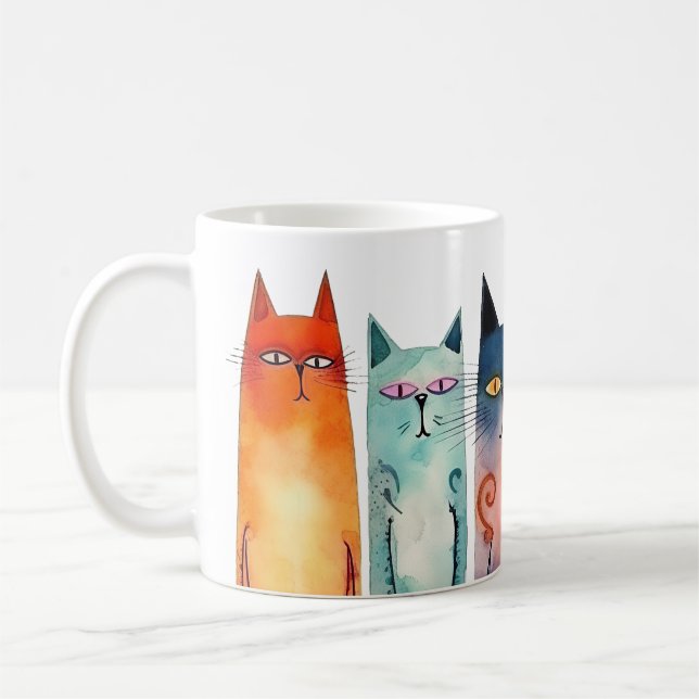 Quirky Orange Green Pink Blue Aquamarin Watercolor Kaffeetasse (Links)