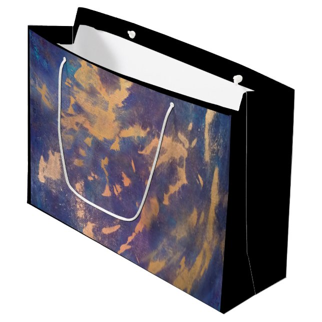 Quirky-Party | Lila Türkisblau-Gold-Spritzer Große Geschenktüte (Vorderseite Schrägansicht)