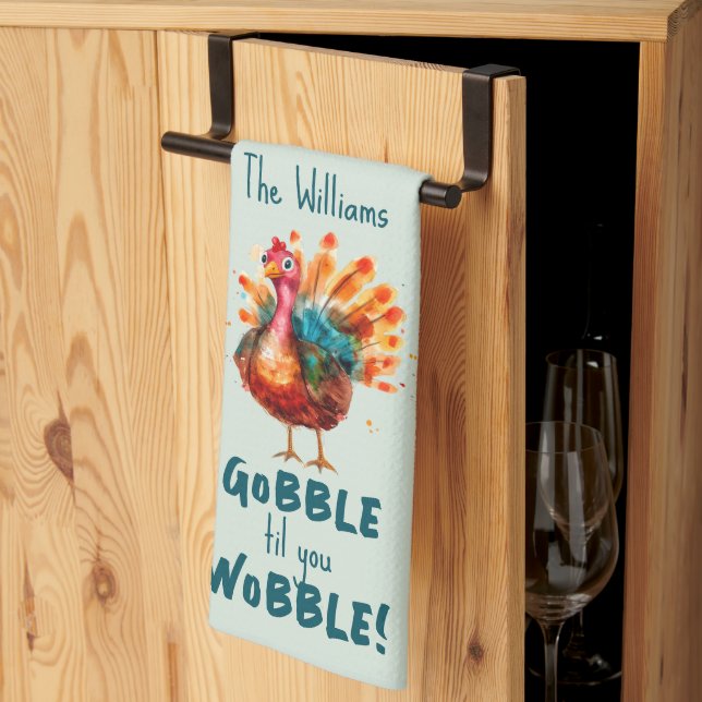 Quirky Peach Watercolor Türkei Erntedank Geschirrtuch (Drittel gefaltet)