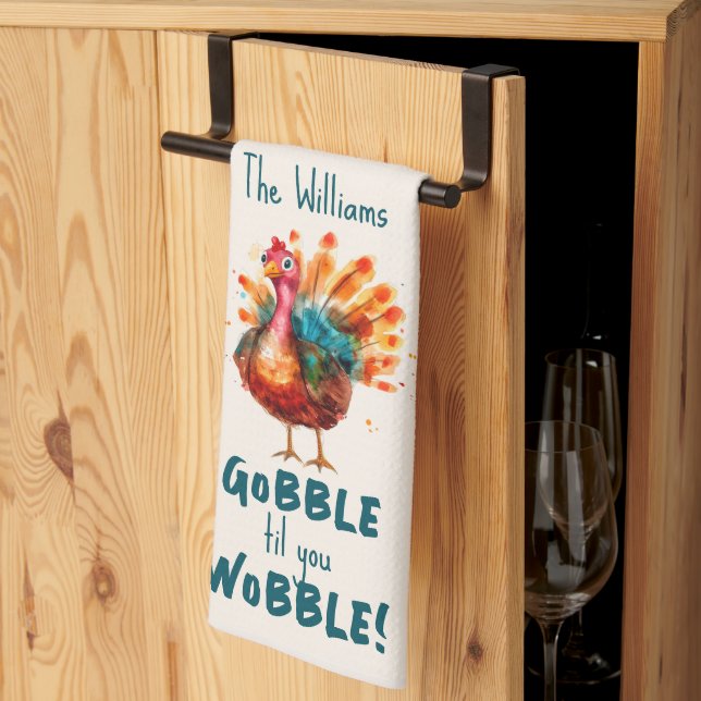 Quirky Peach Watercolor Türkei Erntedank Geschirrtuch (Drittel gefaltet)