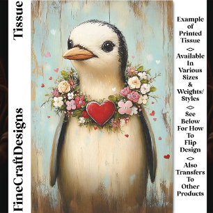 Quirky Pinguin, Florale Herz Girlande CH7 Decoupag Seidenpapier