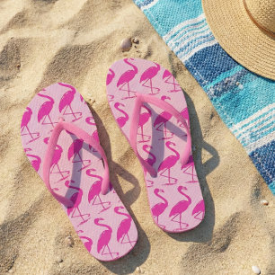 Quirky Pink Flamingos Muster in Pink Flip Flops