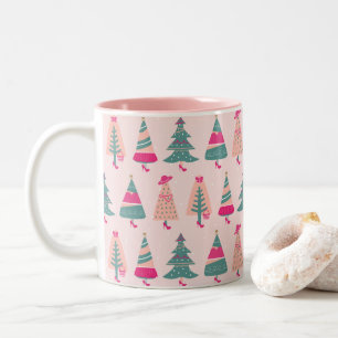 Quirky Pink Girly Feminine Weihnachtsbaumen  Zweifarbige Tasse
