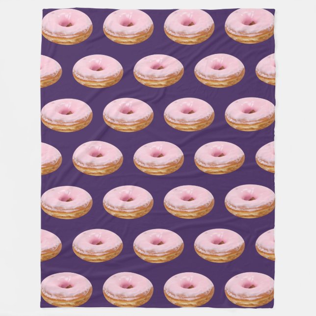 Quirky Pink Glazed Donuts Muster Lila Fleecedecke (Vorderseite)