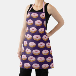 Quirky Pink Glazed Donuts Muster Lila Schürze