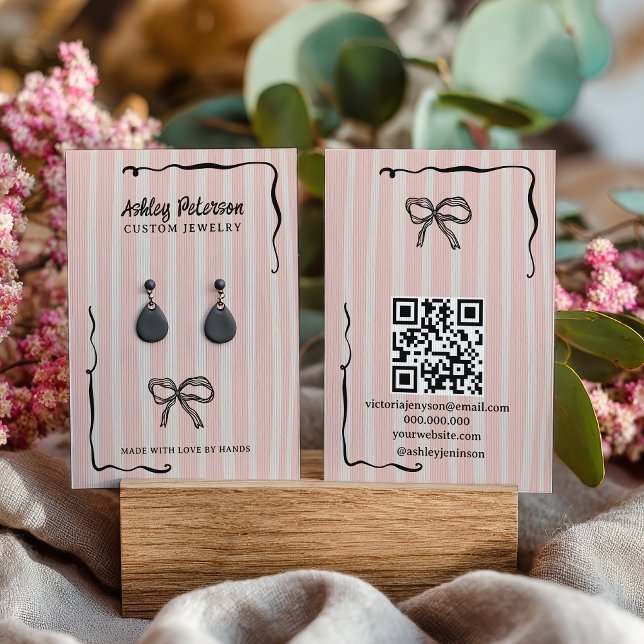 Quirky Pink Hand-Drawn Bow Jewelry Earring Visitenkarte (Quirky Pink Hand-Drawn Bow Jewelry Earring Business Card)