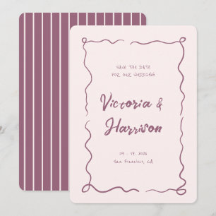 Quirky Pink Hand gezogen Wavy Squiggle Border Save The Date