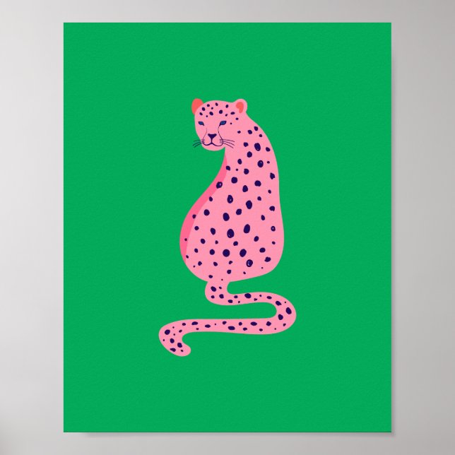 Quirky Pink Leopard Green Aesthetic  Poster (Vorne)