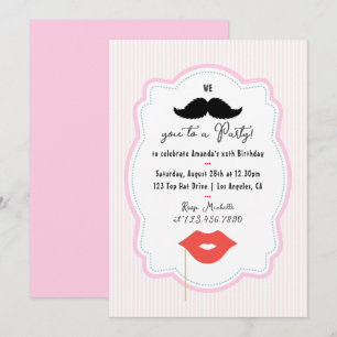 Quirky Pink Retro Mustache Party Einladung
