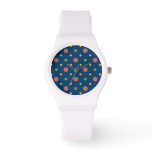 Quirky Polka Dots on Navy Blue Sporty Wristwatch Armbanduhr