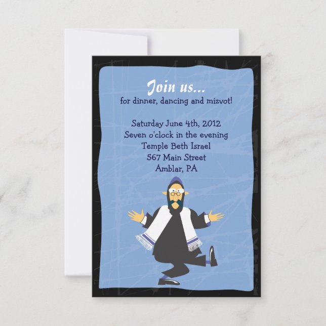 Quirky Rabbi Bar Bat Mitzvah Empfang Party Card Einladung (Vorderseite)